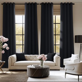 NICETOWN Black OutCurtains for Living Room Bedroom 80 Inches Long, 2 Panels, 52" W, Black, 3 Pass Microfiber Noise Reducing Thermal Insulated Solid Ring Top Blackout Window Drapes
