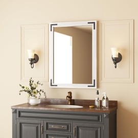 VocalStar White Wood Framed Mirror 22 x 30 Inch, Rustic Natural White Wooden Rectangle Bathroom Vanity Wall Mirror for Farmhouse Boho Decor, 1/4-inch Shatterproof Glass | Waterproof