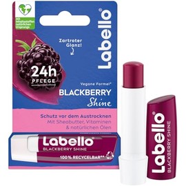 Labello Blackberry Shine Lip Balm with Soft Red Shine for 24 Hours Moisturising Lip Balm with Shea Butter and Blackberry Aroma (4.8 g)