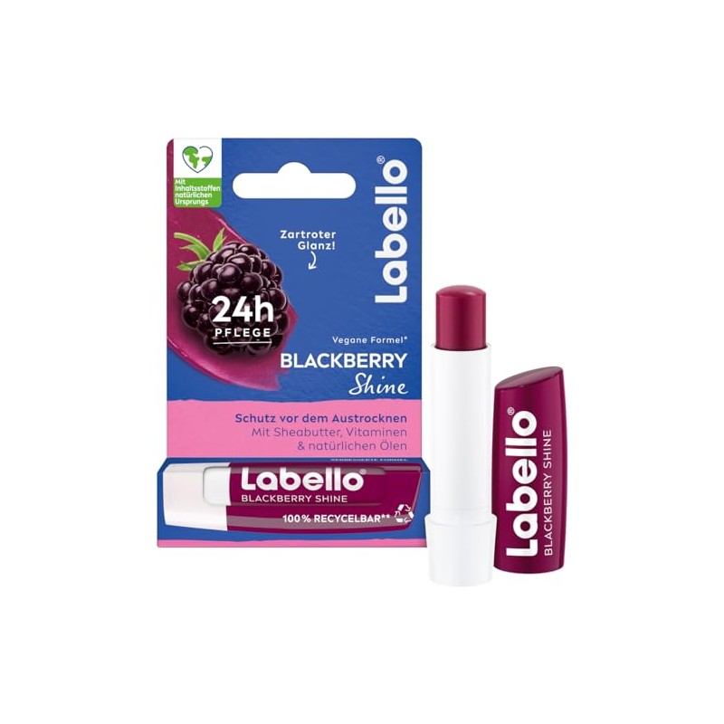 Labello Blackberry Shine Lip Balm with Soft Red Shine for