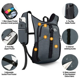 Seektop 15L Small Hiking Backpack for Women Men, Foldable Packable Backpack with Phone Pocket, Lightweight Travel Daypack for Hiking Camping Outdoor (Gray)