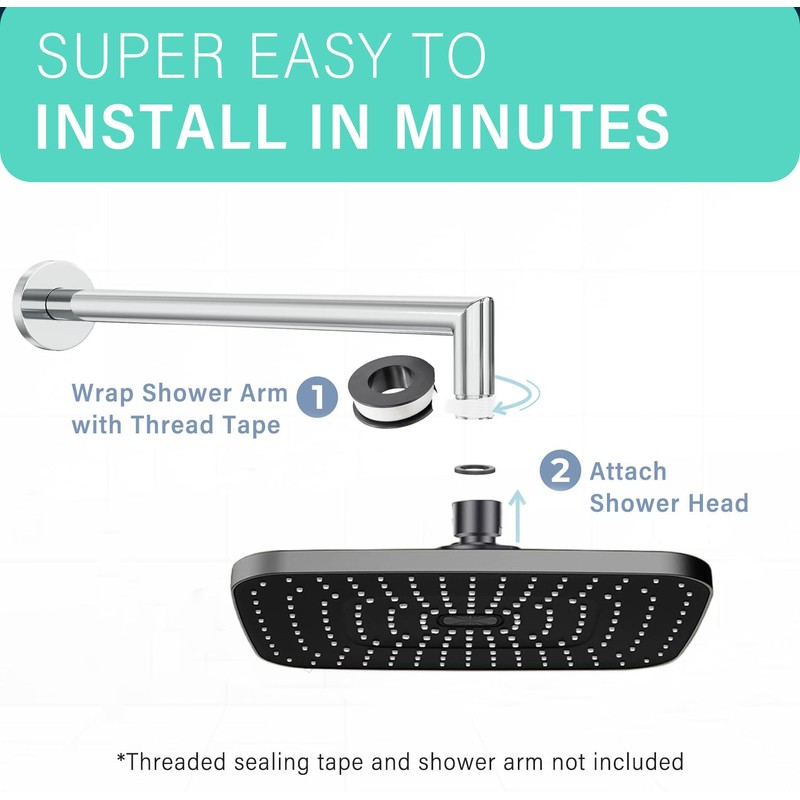JINYOMFLY Rain Shower Head, Square Rain Shower Head, 13 Inches,