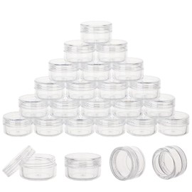 25 unidades de 5 gramos de contenedores de muestra, contenedores transparentes para bálsamo labial con tapas, pequeños frascos de muestra de plástico con 2 cucharas mini, etiquetas de 25 piezas (tapa