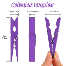 Phinus 72 Pcs Wooden Clothes Pins, 2.9 Inch Clothes Pins for Hanging Clothes, Pictures, Photos, Classroom, Crafts, Decoration, Clothespins Heavy Duty (Purple)