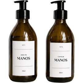 Set de 2 Botellas Dispensadoras de Vidrio mbar 250ml Reutilizables para Jabn, Crema de Manos o Corporal Hechas en Mxico