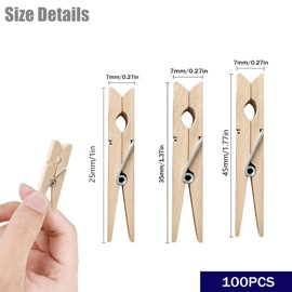 ieron Mini Wooden Clothes Pegs 25mm 35mm 45mm Natural Wood Photo Display Clips Small Wooden Clothes Pegs for Arts and Crafts, Weddings and Events, Photo Wall, Home, School