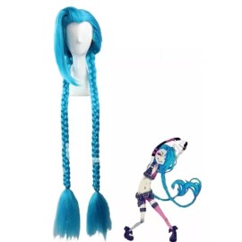 ANOGOL Peluca Cosplay Jinx Lol Azul Trenzas Larga League Of Legends