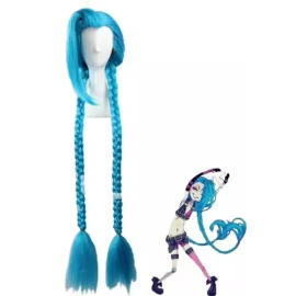 ANOGOL Peluca Cosplay Jinx Lol Azul Trenzas Larga League Of Legends