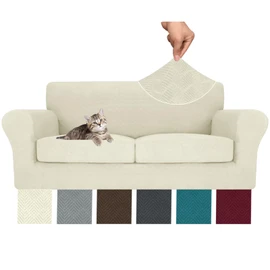 MAXIJIN 3 Piece Couch Covers for 2 Cushion Couch Sofa Cover, Stretch Loveseat Sofa Slipcovers for Sofas with 2 Large Cushions, Thick Dogs Pet Furniture Covers (71"-91", Beige)