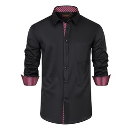Lion Nardo Black Mens Dress Shirts Long Sleeve Casual Button Down Shirts Party Big and Tall Dress Shirts