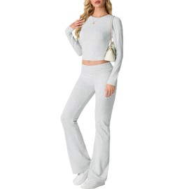 IWOLLENCE Two Piece Outfit Women 2-Piece Lounge Sets for Women UK Coord Outfit Y2K Gym Set Lounge Wear Tracksuit Full Set (Light Gray, S)