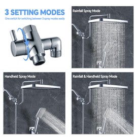 13 Inch Shower Head With Handheld Spray Combo, High Pressure Waterfall Showerhead Rain Shower Head With Handheld Tandem Showerhead With 12 Inch Extension Arm, Brass Shower Diverter (Polished Chrome)