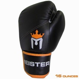 Meister Pro Boxing Gloves w/Wrist Support (Pair) - 16 Ounce, Adult, Black/Orange