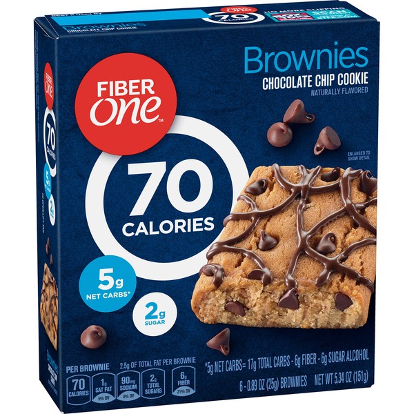 Fiber One 70 Calorie Brownie  Chocolate Chip Cookie, 6 Count, 5.34 oz (Pack of 8)