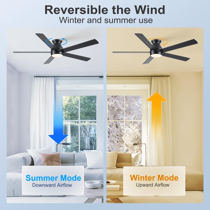 POCHFAN 60 Inch Black Ceiling Fans with Lights and Remote,