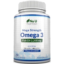 Omega 3 Fish Oil 2200mg & Vitamin D3 2000IU - 250 Capsules Over 4 Month Supply - 720mg EPA & 480mg DHA per Serving High Strength 1100mg Fish Oil per Capsule