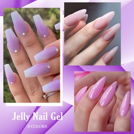 MTSSII Jelly Crystal Gel Nail Polish Set 8 Colors, Soak off UV LED Lamp Gel Nail Polish Set Mermaid Glitter Gel Polish Home Gel Manicure Kit 7 ml/0.24 FL.OZ (SET-11, 8PCS)