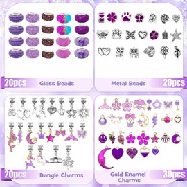 162 Pcs Charm Bracelets Kit, Necomi Jewellery Making Kit with Beads, Purple Fantasy Charm Style, Bracelet Making Kit for DIY Craft and Teen Girls Jewelry for Kids Friendship Age 6-12
