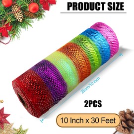 BUPOGAKE Deco Mesh Wreath Supplies Deco Mesh Ribbon Poly Mesh Ribbon Colorful Metallic Mesh Ribbon for Christmas Tree Party Wedding Garland,26cm*10 Yards (2 Roll)