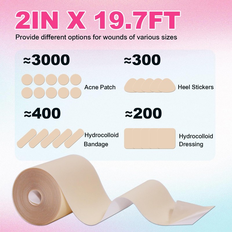 Polynew Hydrocolloid Roll (2inx19.7ft) Extra Large Hydrocolloid Patch Bandages with