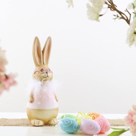 com-four® Decorative Stand for Easter, Colourful Easter Bunnies with Glasses, Easter Decoration for Standing, Ceramic Easter Decoration (1 Piece, 25 cm, Pink)