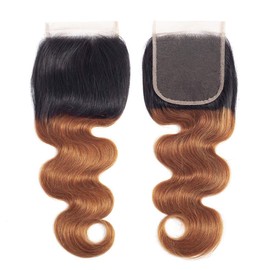 Lace Closure 4x4 Brazilian Hair Body Wave Pre Plucked Free Part 150% Density 1B/30 Brown Ombre With Baby Hair 20 Inch