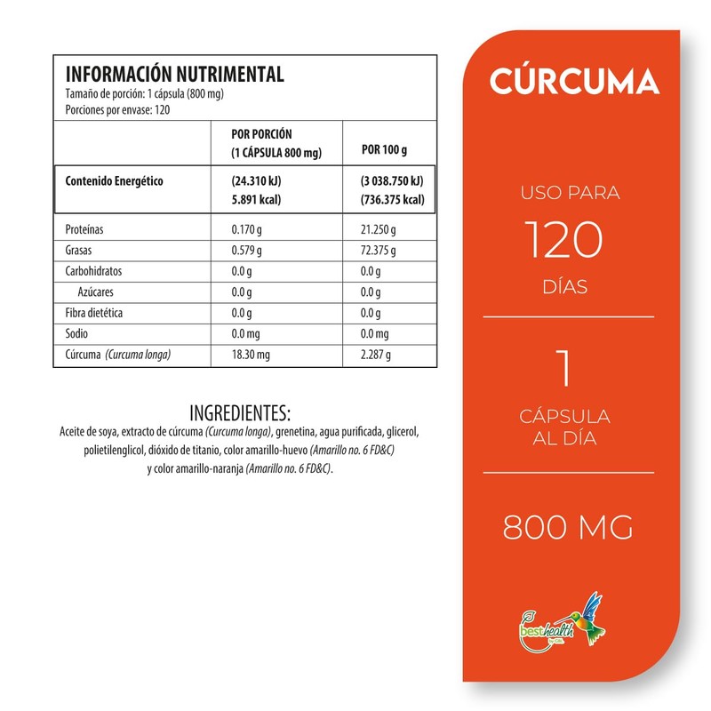 Cúrcuma 120 Caps Best Health Antioxidante Y Antiinflamatorio