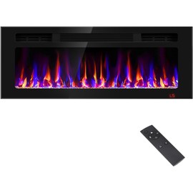 43 Inch Electric Fireplace Recessed and Wall Mounted, Fireplace Heater and Linear Fireplace, Ultra-Thin Electric Fireplace, Low Noise, with Timer, Remote Control, Adjustable 12 Flame Color, 750/1500W