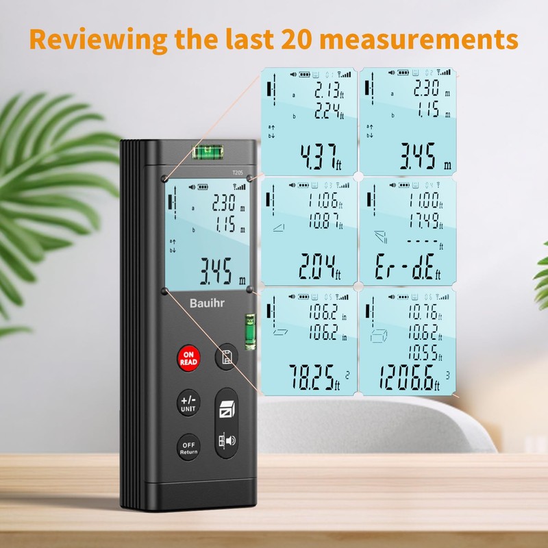 Bilateral Laser Measurement Tool, Bauihr 393ft/120M Rechargeable Aluminum Dual Laser
