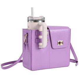 Costravio Outdoor Crossbody Bag Water Cup Storage Sports Bottle Holder Portable Crossbody PU Leather Case Tumbler Purse with Water Bottle Pocket Fits Most Bottles Cup Carrier Bag for Women, Purple