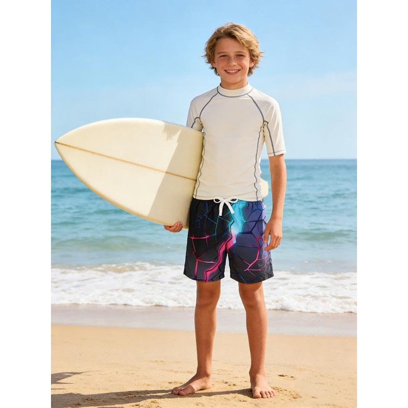 Idgreatim Youth Boys Swim Trunks Kids Neon Geometric Bathing Suits