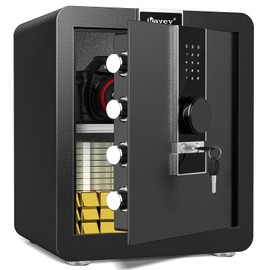 Kavey 1.8 Cub Safe Box, Fireproof Safe with LCD Touch Screen and Dual Alarm System, Home Safe With Mute Function and LED Light, Money Safe with Removable Shelf, Safe for Money Documents Valuables