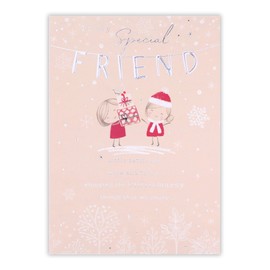 Clintons: Girls With Presents Friend Christmas Card, Christmas Card for Friends, General Christmas Cards, Single Christmas Card, Multi-Colour, 133 x 184, 1171416