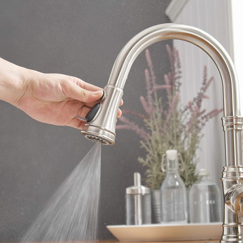 Bathfinesse Kitchen Sink Faucet Brushed Nickel with Pull Down Sprayer