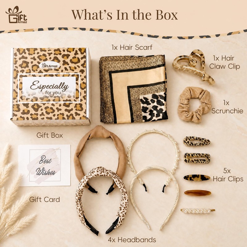 12 PCS Leopard Hair Accessories Set, Headbands & Clips Gift
