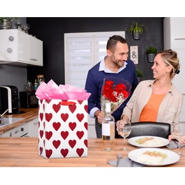 FaCraft Valentines Day Gift Bag 13" Large Valentines Gift Bags with Handles for Kids Heart Gift Bag for Girlfriend Boyfriend Anniversary Wedding Bridal Shower with Wrapping Tissue Paper for Men Him