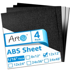 Art3d ABS Plastic Sheets 1/16 Inch Thick 12"x12", 4 Pack - Thermoform Two-Sided Rigid Art3d ABS Sheet (Textured Plastic Front & Smooth Back)