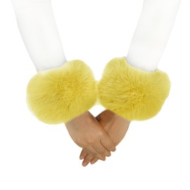 Lina & Lily Women's Winter Wrist Cuffs Warmers Faux Fur Fluffy (Light Yellow)