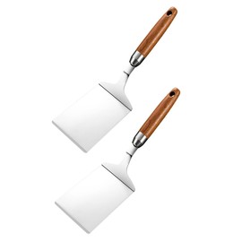 KONTONTY 2Pcs Stainless Steel Steak Spatulas with Ergonomic Handle for BBQ Grilling Teppanyaki and Cooking Durable Kitchen Utensils for Home and Restaurant Use