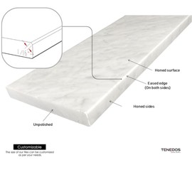 Tenedos Carrara Marble Threshold Tile (Marble Saddle) Honed Finish for Shower Curb, Doorway Floor Transition, Bathroom Vanity Backsplash, Window Sill, Custom Length and Width (Thickness: 0.75 inches)