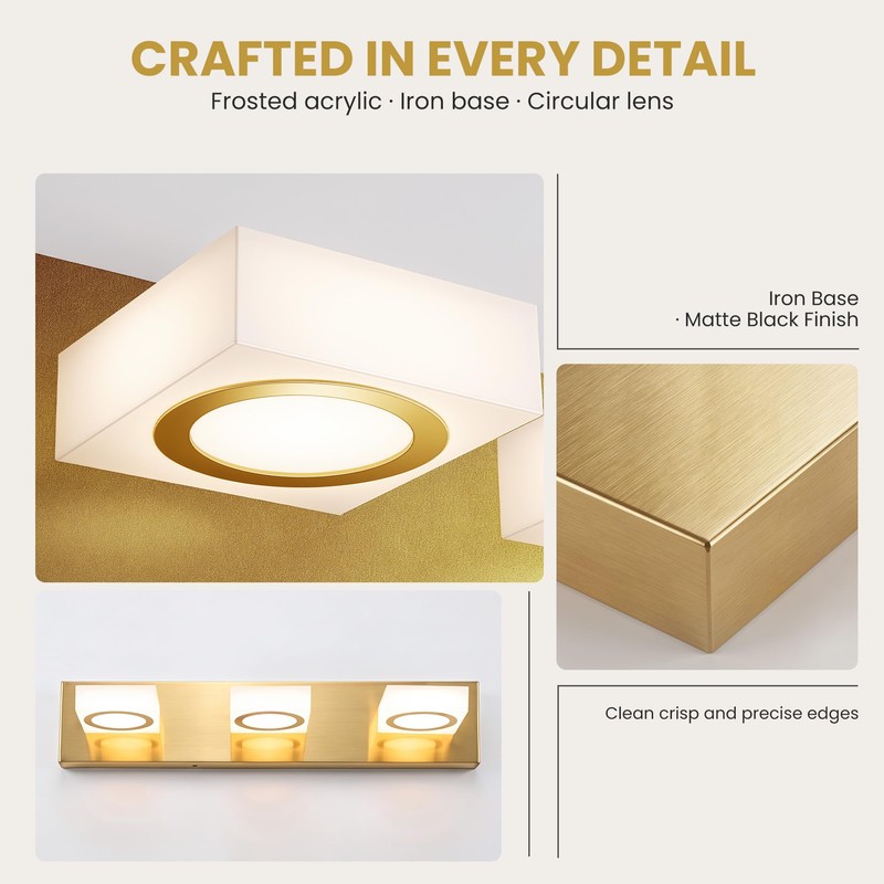 TimberAura Bathroom Vanity Light, 3-Light 24 Inch Brushed Gold 5CCT