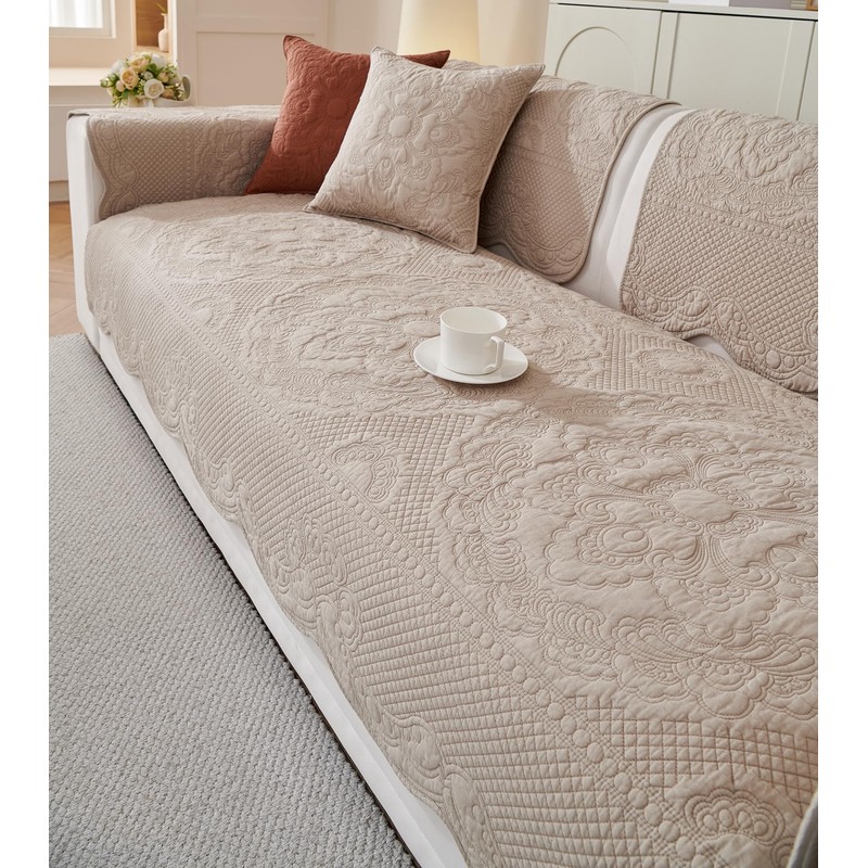 vctops Boho Cotton Quilted Couch Cover Soft Embroidered Sofa Cover