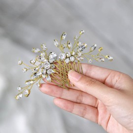 Unicra Peine dorado para novia con diamantes de imitación, accesorio para el cabello para mujeres y niñas (dorado)