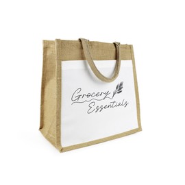 Purely Home Grocery Essentials Jute Shopping Bag - Minimalist Decor Accessories Gift - Eco Friendly Reusable Shopper Bag with Front Pocket Present/Gift