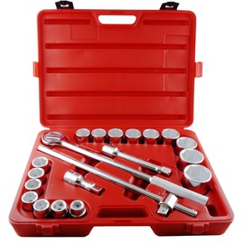 K Tool International 24121 SAE Socket Set with 3/4" Drive for Garages, Repair Shops and DIY, 6-Point, Chrome Vanadium, 3/4" to 2", Ratchet, T-handle, 4" and 8" Extensions, Molded Case, 20 Piece