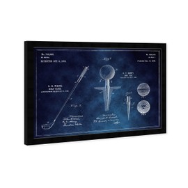 The Oliver Gal Artist Co. Vintage Sports Wall Art Prints 'Golf Set Horizontal Chalkboard' Framed Blueprints Home Décor, 15" x 18", Blue, White