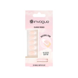 Invogue Coffin Natural Pink False Nails With Glue 24 Pack