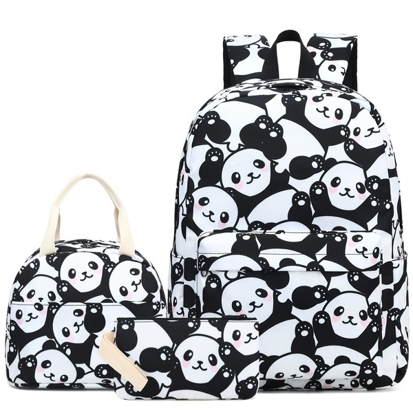 Fuyicat Panda School Backpack Set for Girls, 3-in-1 Kids Teens