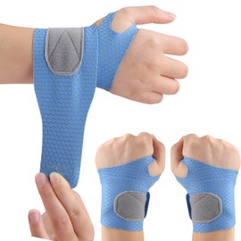 2 Pcs Ultra-Thin Wrist Brace and Compression Wraps - Elastic Adjustable Carpal Tunnel Support Sleeves for Sports Fitness (Blue)