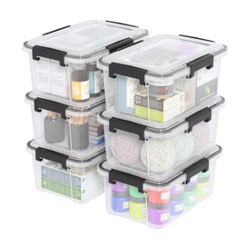 Yesdate 6-Pack 12 Quart Stackable Storage Bin with Latching Lid and Tight Seal, Plastic Airtight Storage Container Box, Clear